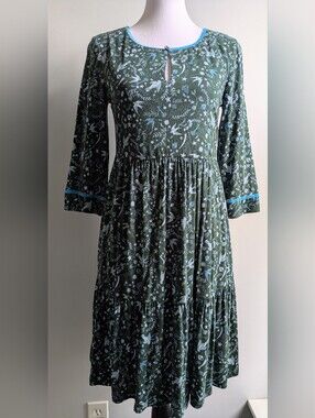 Boden Claire Jersey Knit Floral/Birds/Stars Novelty Print Tiered Dress Size 4P